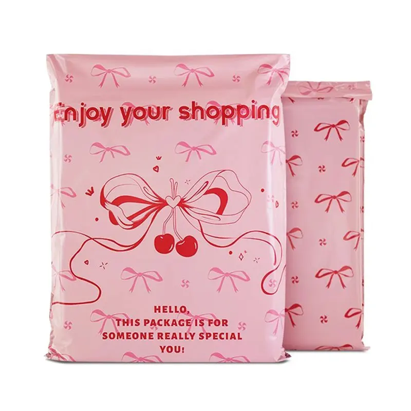 50Pcs Pink Mailing Poly Clothing Shoe Bag Catoon Bow Self-Seal Logistics Ecommerce Courier Delivery Bag Waterproof Storage Bags