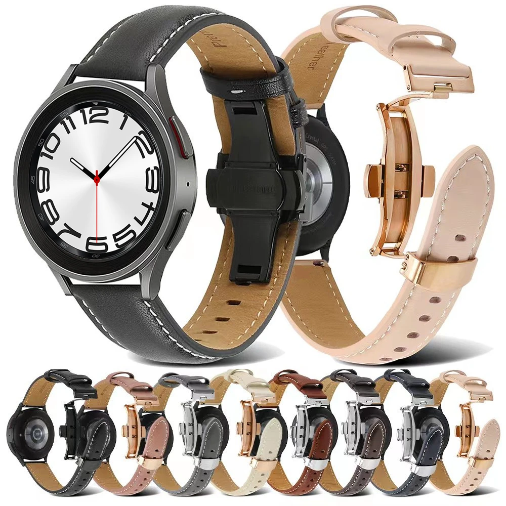 20mm 22mm Genuine Leather Strap For Samsung Galaxy Watch 6 5 4 40mm 44mm Wristband Belt Samsung Watch 5 Pro/4 Classic 46mm band