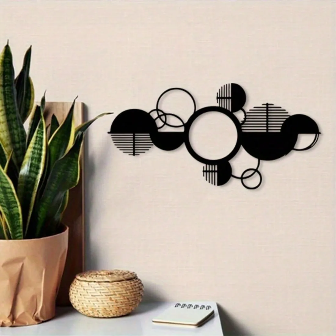 Brand Metal Abstract Wall Art Black White Geometric Iron Circle Decor ...