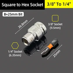 Hex Shank Socket Adapter Converter for Quick Change Bits - Repair Hand Tool Accessory (B and Screwdriver)