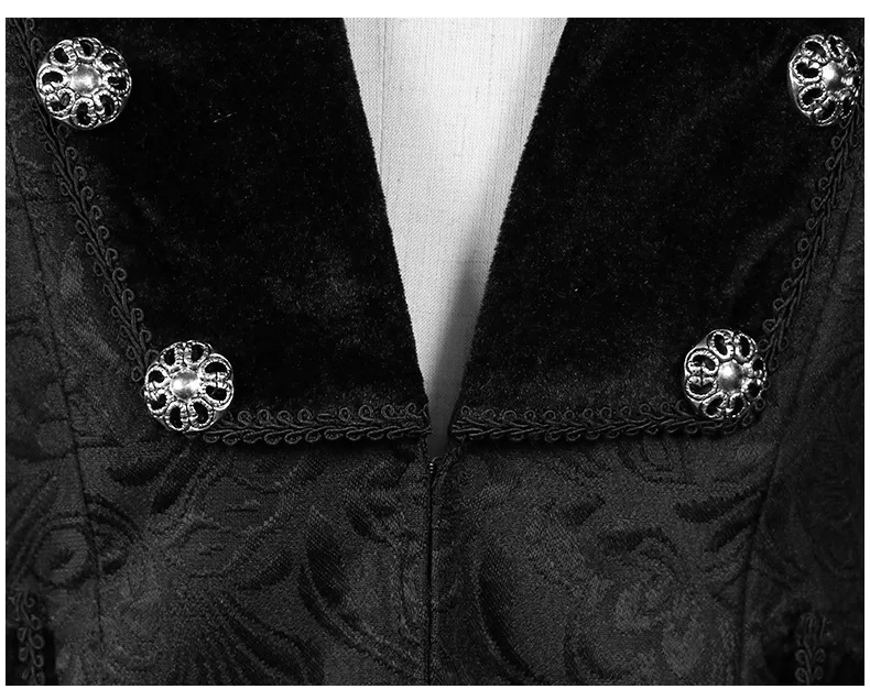Description Picture 6 of itemMen Medieval Jacket Steampunk Gothic Tailcoat Victorian Uniform Trench Coat Halloween Jacquard Tuxedo Double-breasted Cloth