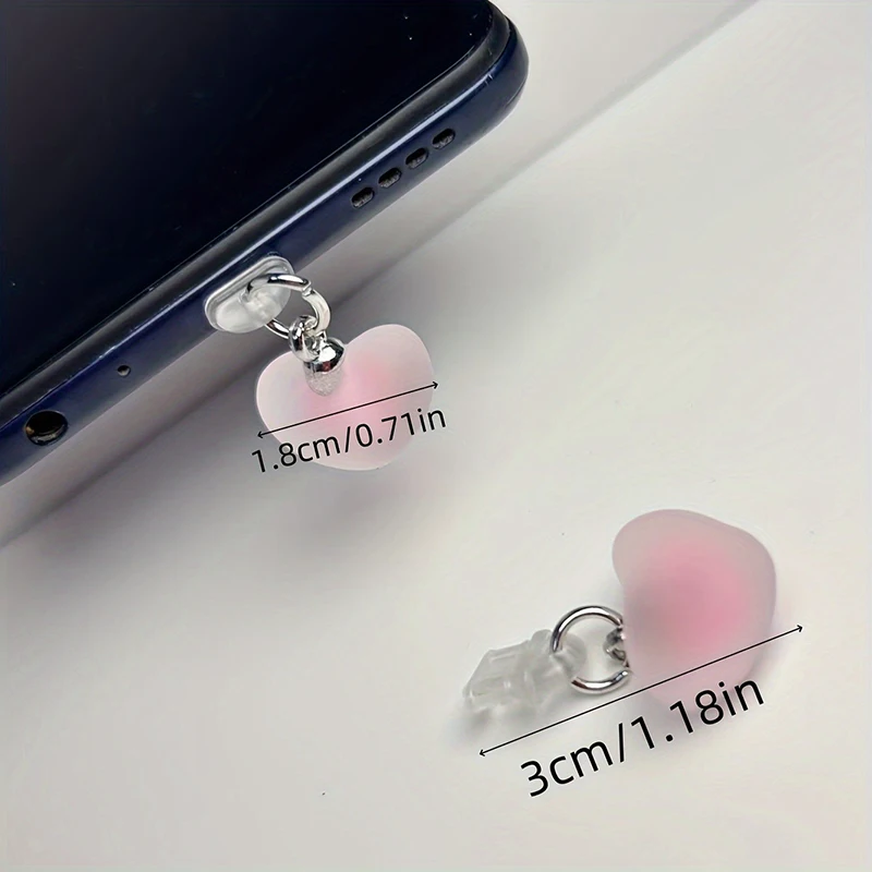 3D 하트 캔디 컬러 펜던트 전화 먼지 플러그 삼성 Type-C 용 iPhone 용 서리로 덥은 귀여운 액세서리 장식 교수형