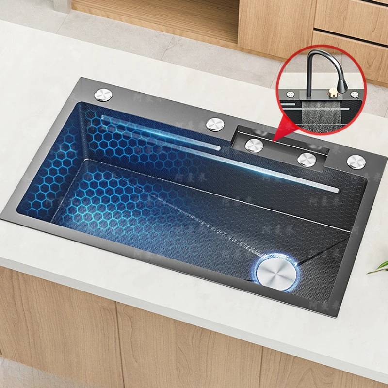 

Stainless steel Feiyu Waterfall Sink Kitchen Double Tank to Single Tank Extra Large Vegetable Wash Basin 72x40x75x41