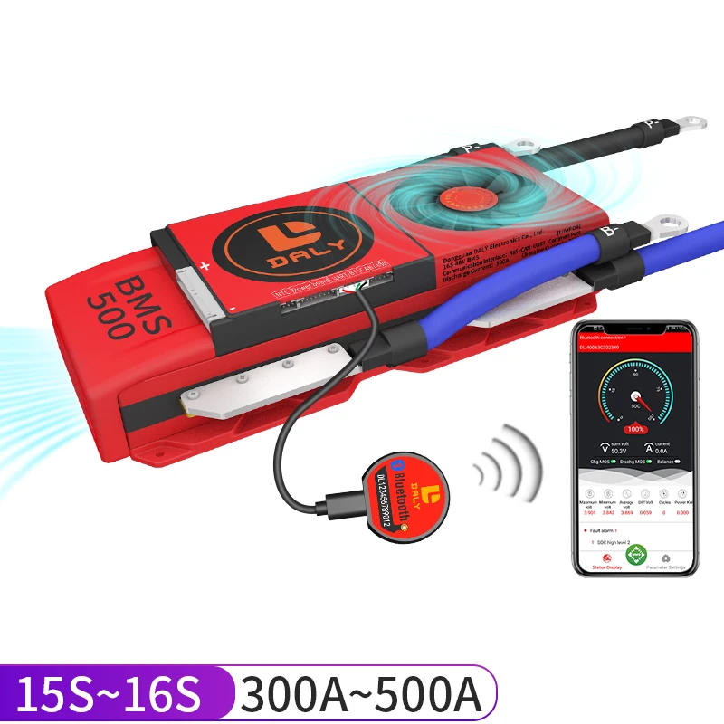 

Daly smart bms with fan 48v lifepo415s 16s 300a 400a 500a UART BT RS485 CAN bms battery management system