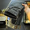 Slim-fitting small straight blue gray jeans for men 2024 spring and autumn fashion embroidered printed retro casual long pants 3