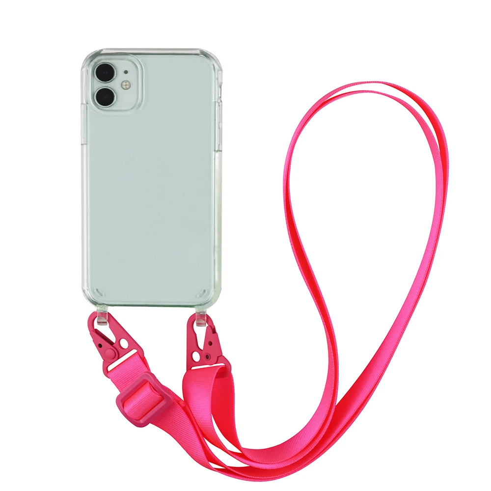 Transparent TPU+PC Crossbody Necklace Phone Case with Fashion Lanyard Cover