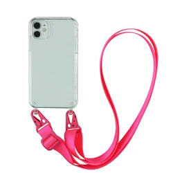 Transparent TPU+PC Crossbody Necklace Phone Case with Fashion Lanyard Cover for iP 14 - 15 Plus (Rose)