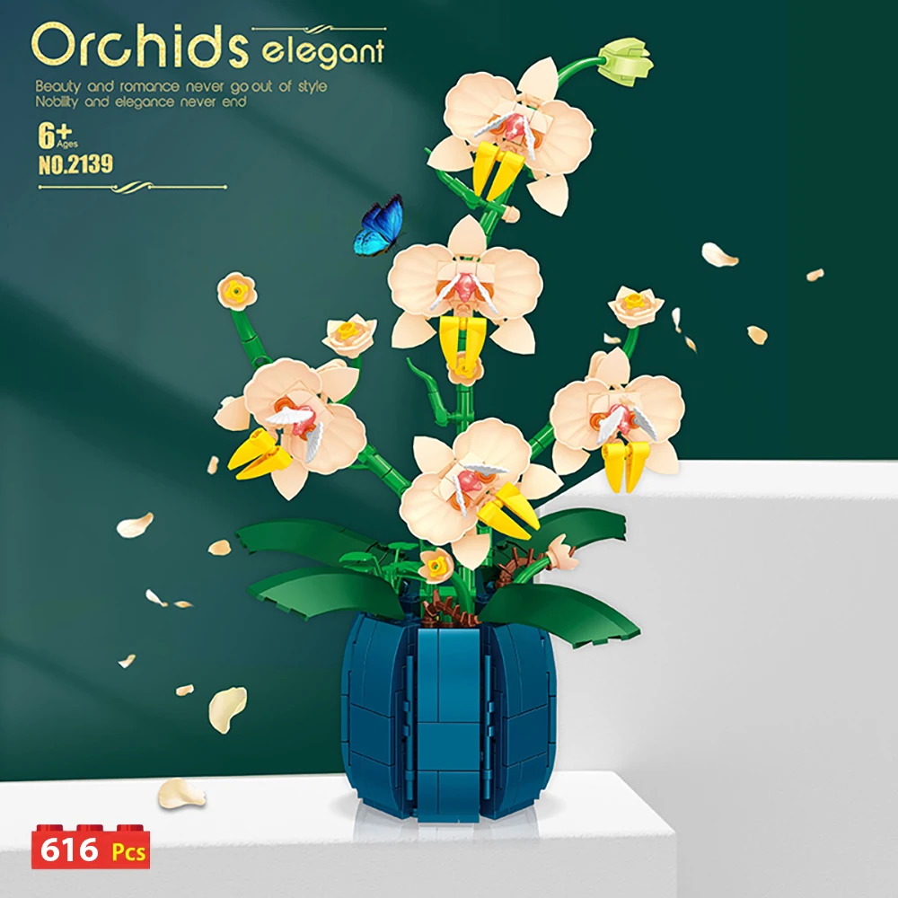 WLtoys 2138 Orchid Building Blocks Flowers Bouquet Flower Blocks Bonsai Plant Model Bricks Romantic Home Decoration Toy For Kids 5