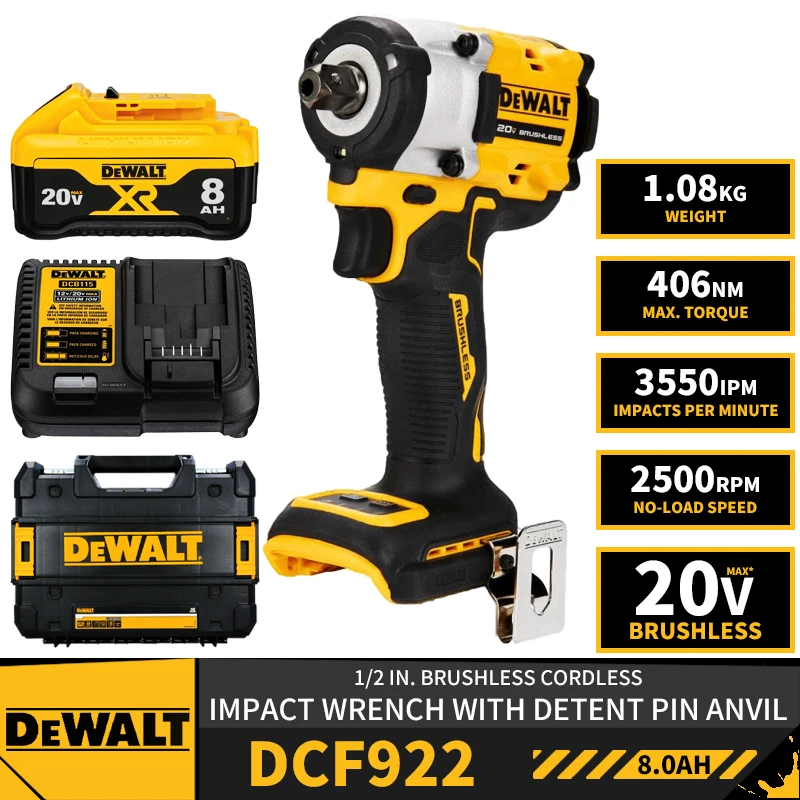 DEWALT DCF922 Kit 1/2in Brushless Cordless Impact Wrench With Detent