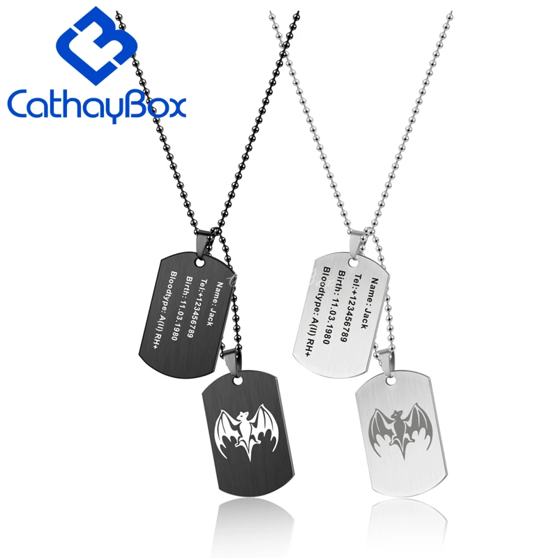 2pcs Men Army Military Stainless Steel Dog Tags Custom ID Pendant Necklace  Chain