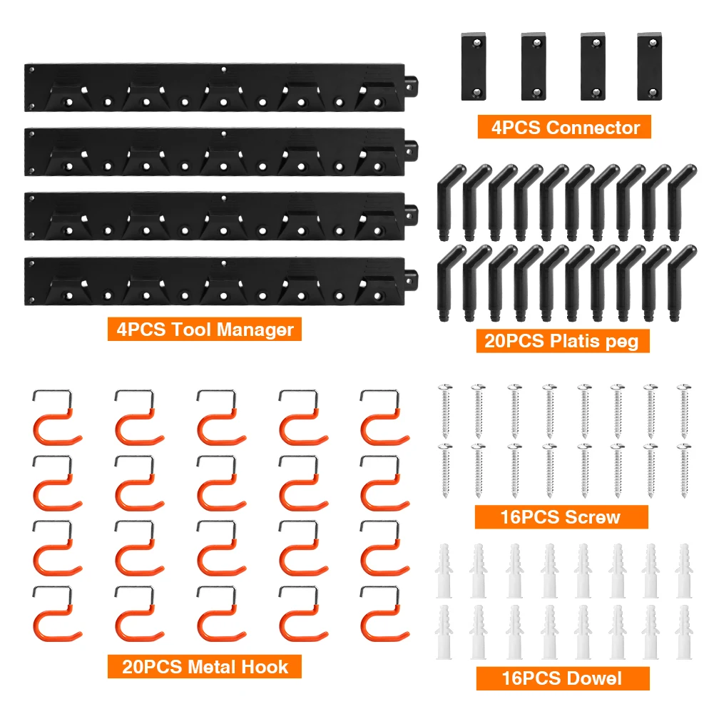 

Screw Adjustable Storage System Hanger Metal Hook Connector 64 Inch Garage Tool Organizer Kit For Rake Wall Mounted Easy Install