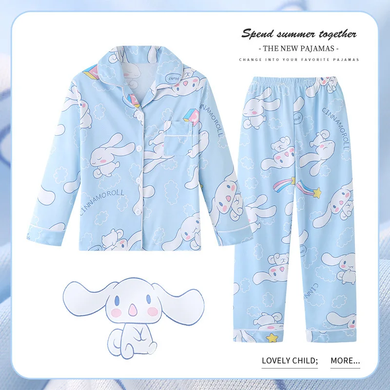 

Sanrio Hello Kitty Children Pajama Suit Long-Sleeved Cartoon Cinnamoroll Kuromi Autumn Anime Cute Sleepwear Student Kids Clothes