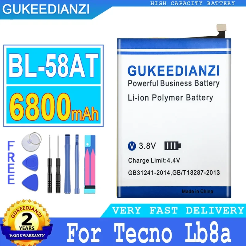 

Аккумулятор GUKEEDIANZI BL-58AT для Tecno Lb8a, аккумулятор для мобильного телефона большой мощности, 6800 мАч