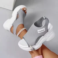 Sandales compensées respirantes pour femmes, style coréen, à bout ouvert, en maille tricotée, pour l'été 4