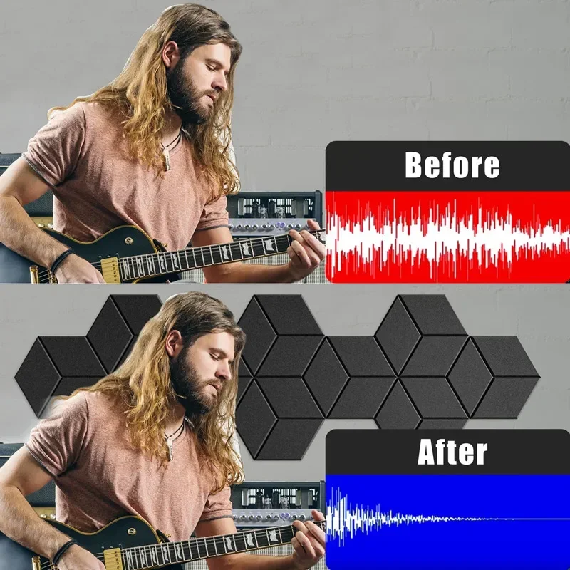 20PCS Hexagonal Self-adhesive Acoustic Panels Y-Lined Design Sound Proof Foam Panels Absorb Noise Eliminate Echoes Black
