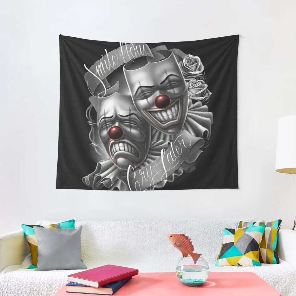 Cry Later, Smile Now Drawing Tapestry: The Ultimate Bedroom Statement Piece  for Emotional Expression, image size:1000x1000