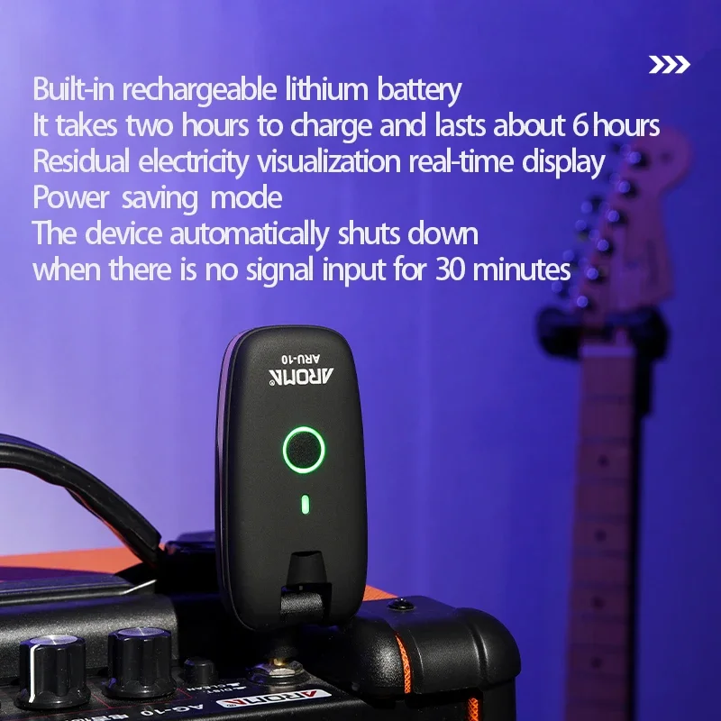 AROMA UHF Wireless Guitar System Guitar Transmitter Receiver Electric Bass Wireless Transmitter Built-In Rechargeable