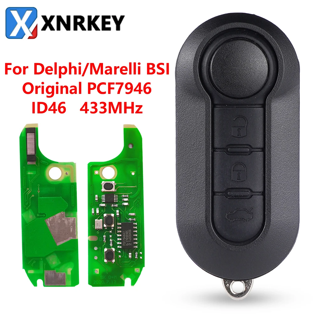 XNRKEY 3 Button Flip Key PCF7946 433Mhz for Fiat 500 500L Punto Florino Doblo Qubo for Delphi/Marelli BSI System Car Remote Key