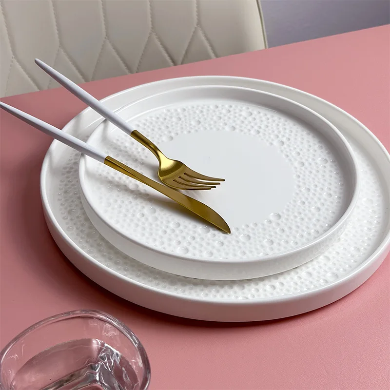 Ins European Creative White Ceramic Western Food Plate Cake Plate Shallow Inventory Heart Restaurant Hotel