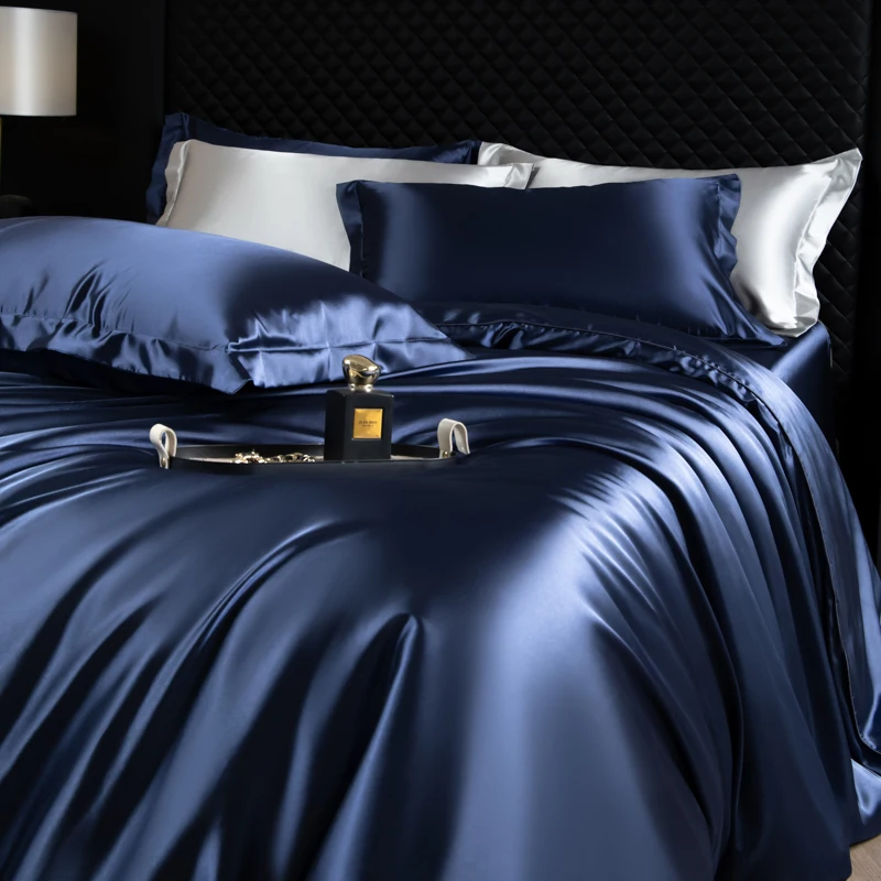 Set Biancheria da Letto in Seta Pura 100% - 4 Pezzi, Misura King/Queen, con Copripiumino, Federe e Lenzuolo con Angoli di Alta Qualità