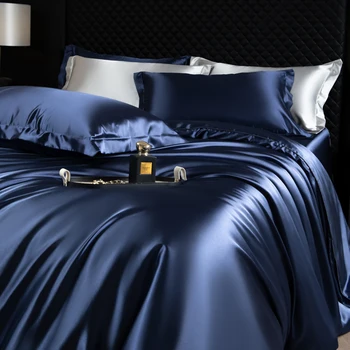 Set Biancheria da Letto in Seta Pura 100% - 4 Pezzi, Misura King/Queen, con Copripiumino, Federe e Lenzuolo con Angoli di Alta Qualità