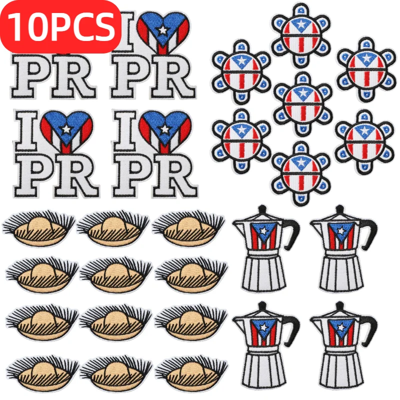 10개 묶음 푸에르토리코 자수 열접착 패치, 모자, 배낭, 청바지, 의류 DIY ..