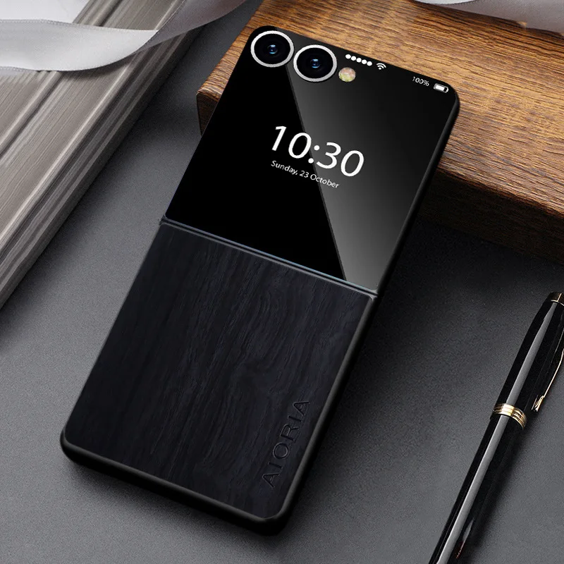 Luxury PU Leather Wood Texture Retro Business Shockproof Phone Case