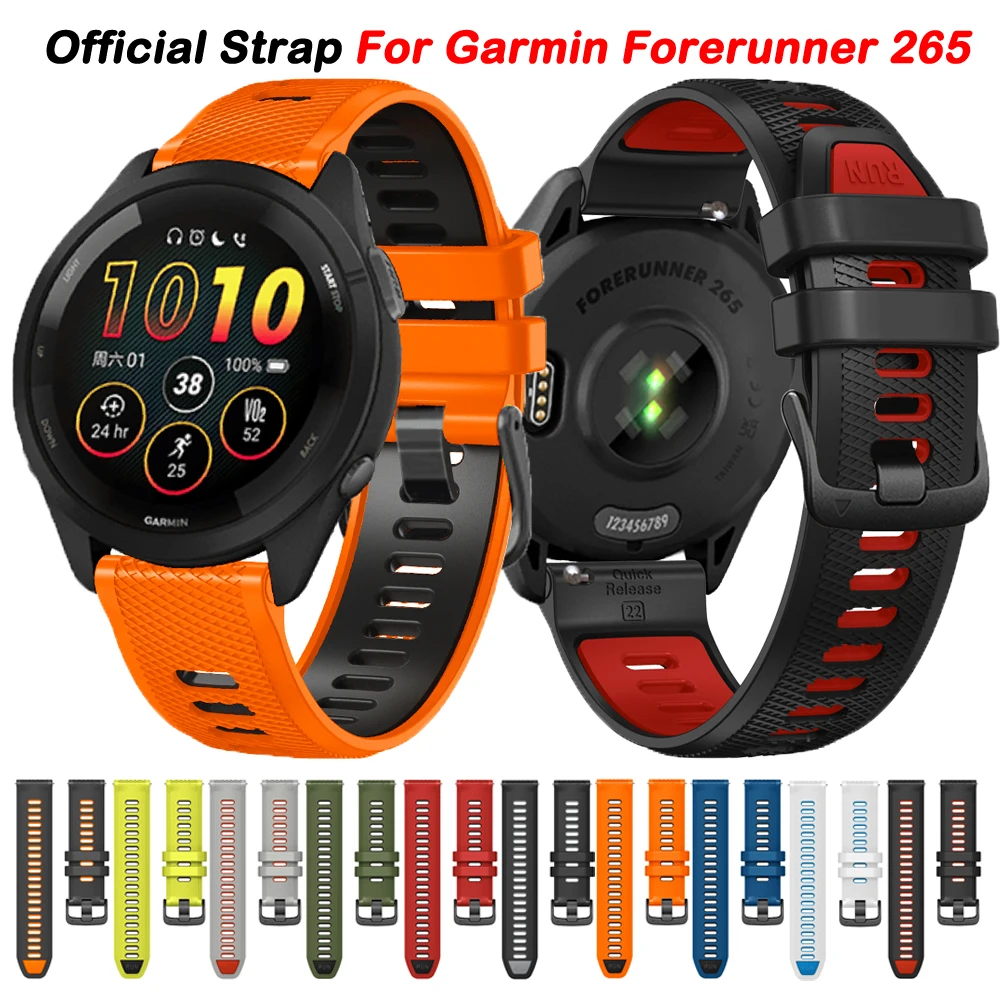 

22mm Official Silicone Band For Garmin Forerunner 265 Watchband 965 255 Music 745/Venu 2/Vivoactive 4/Active Bracelet Straps