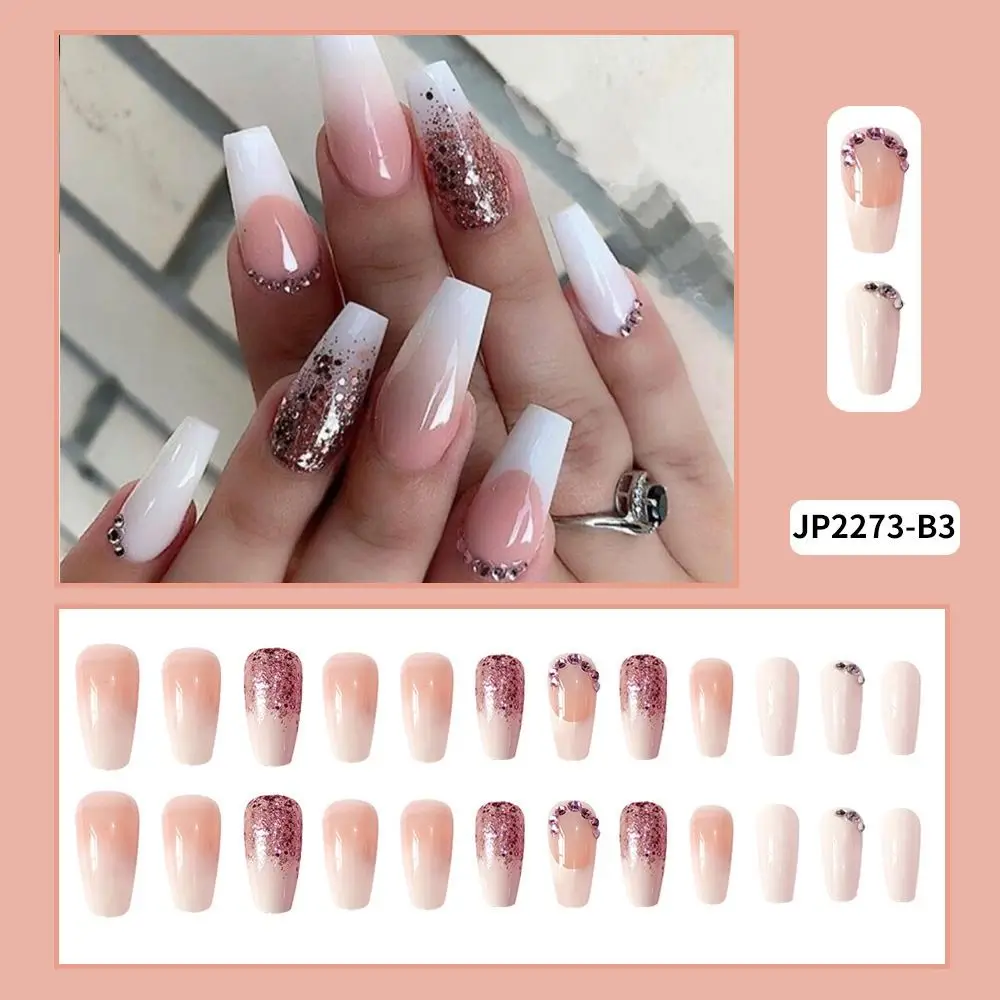 24pcs Long Ballerina French White Edge Press-On Nails