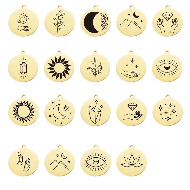 

5Pcs Stainless Steel Round Laser Printing Charm Diy for Jewelry Making Accessories Handmade Bracelet Necklace Findings
