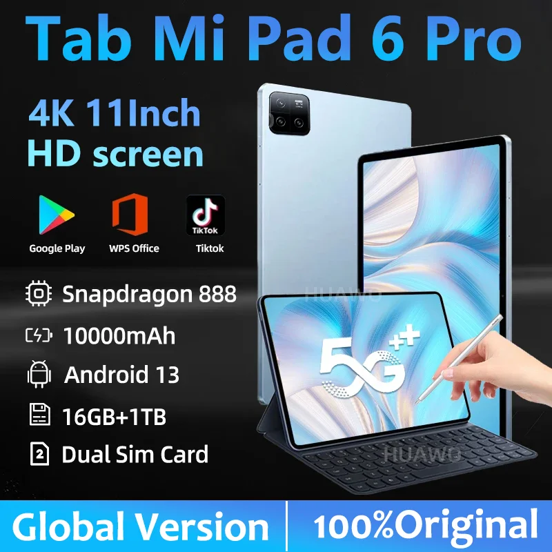 

2024 оригинальный планшетофон, планшетофон 6 Pro, Snapdragon 888, Android 13, 16 ГБ ОЗУ, 1 ТБ ПЗУ, 10000 мАч, смартфон, HD, 4K экран, Wi-Fi, MiTab