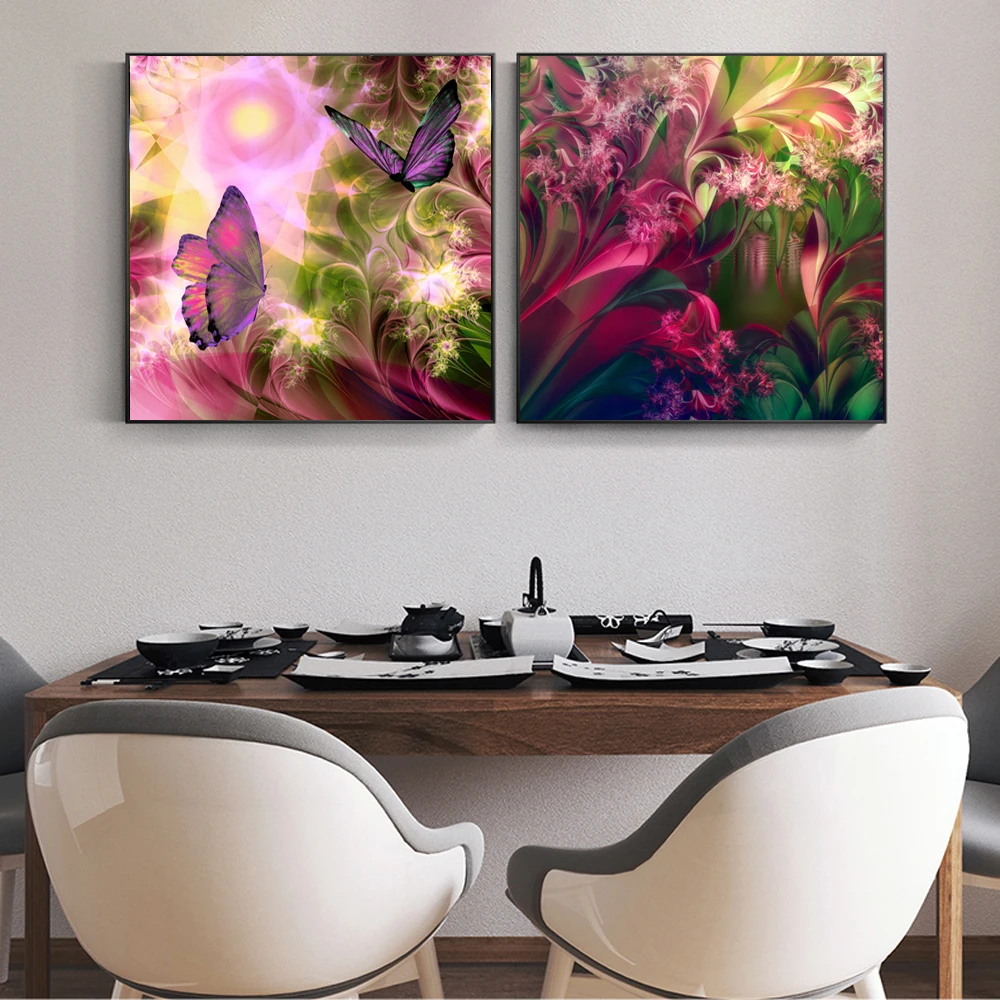 

Butterfly And Flower Wall Art Canvas Prints Abstract Pop Paintings Cuadros Pictures For Living Room Decoration