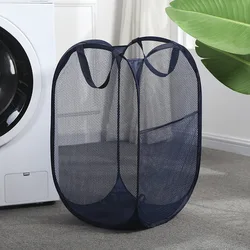 Compact Mesh Pop - Up Laundry Hamper with Wide Opening - Breathable and Collapsible for Space - Saving Laundry Storage (Dark blue)
