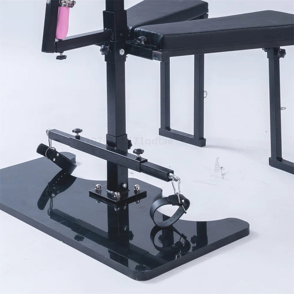 CBT-TAU CHAIR with handcuffs and collar for bondage. bdsm bed for adults, dungeon cbt chair With leather belts submissive