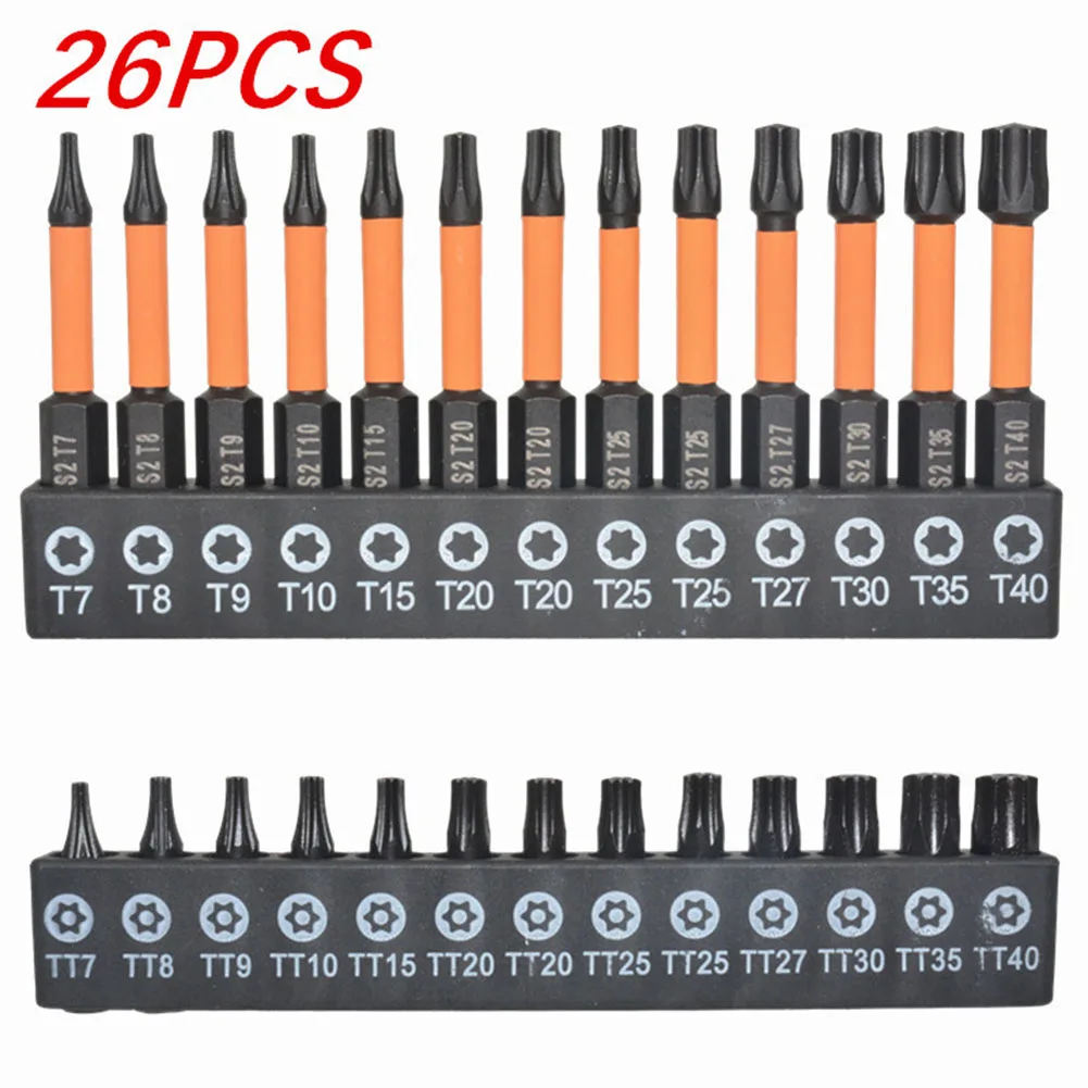 

26Pcs Screwdriver Bit T7-T40 25/50mm Star Plum Solid Hollow Driver Bit 1/4 Hexagonal Shank For Appliance Repairing Hand Tool