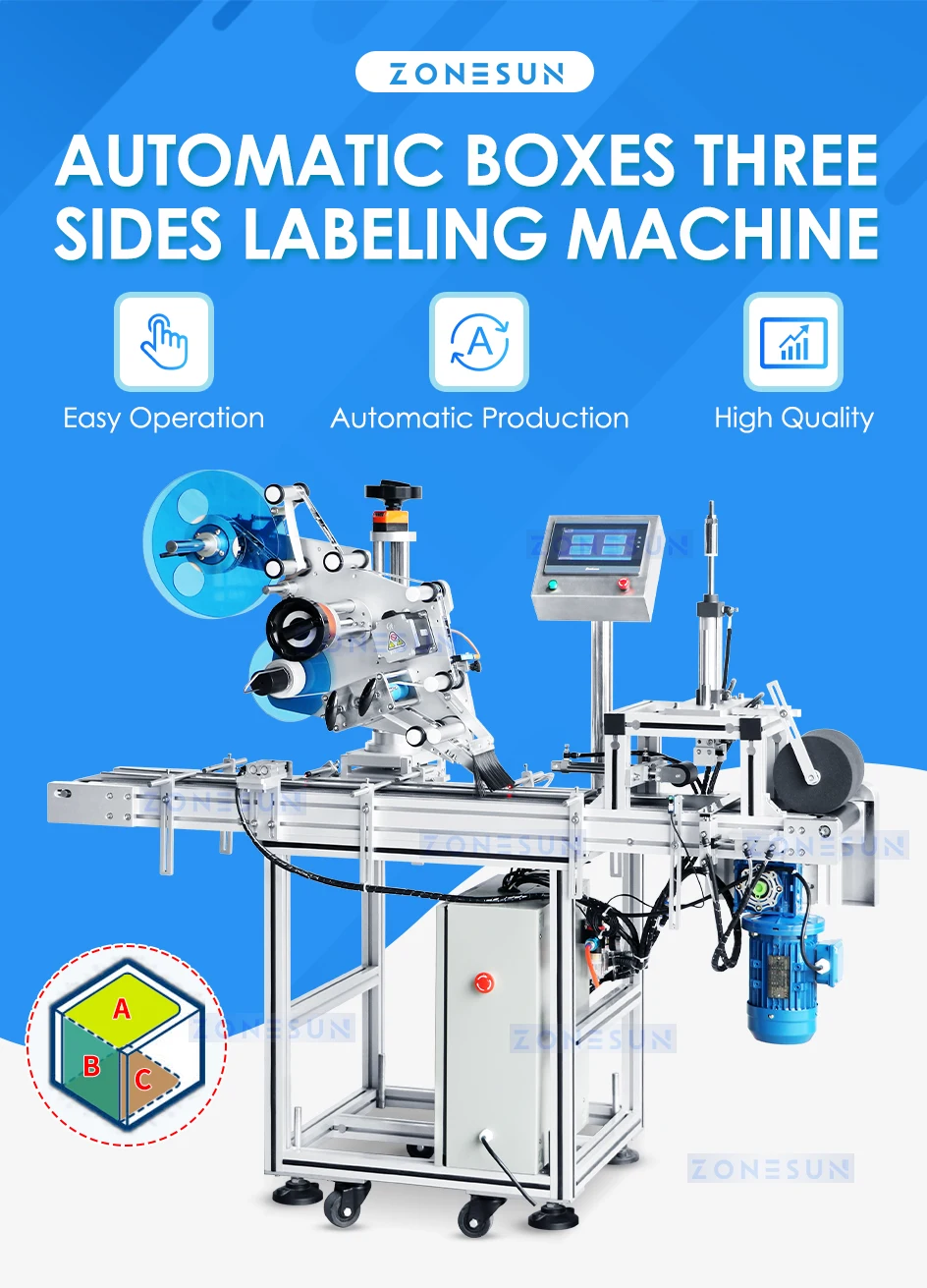 ZONESUN ZS-TB831ST Automatic Three Sides Box Corner Labeling Machine