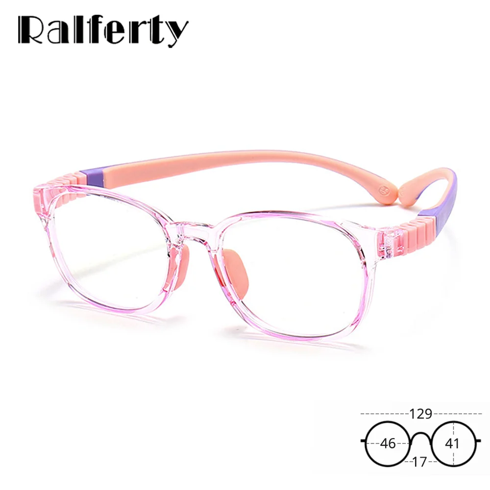 Ralferty TR90 Kinder-Brillengestell, Silikonscharnier, für Mädchen, Jungen, Kinder, Anti-Blau-Brille, flexibel, 0-Dioptrien, verschreibungspflichtiger optischer Rahmen