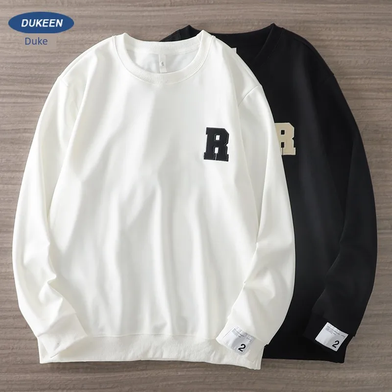 

Duke's Letter EmbroidErEd Round Neck Hoodie, Men's American Loose Fitting Pullover, Long Sleeved Base Coat, HigH Street Couple