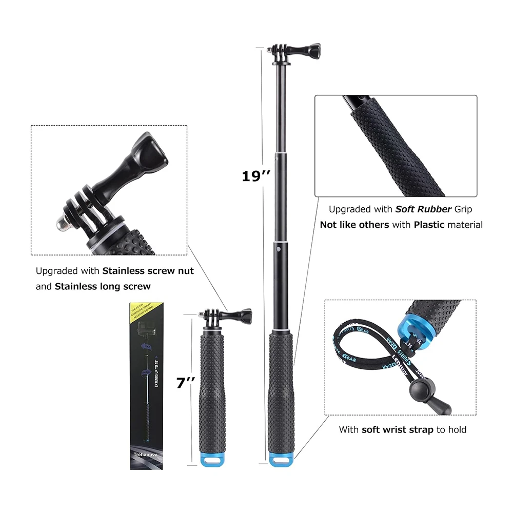 Compact Retractable 19-inch Portable Selfie Stick with Grip Handle
