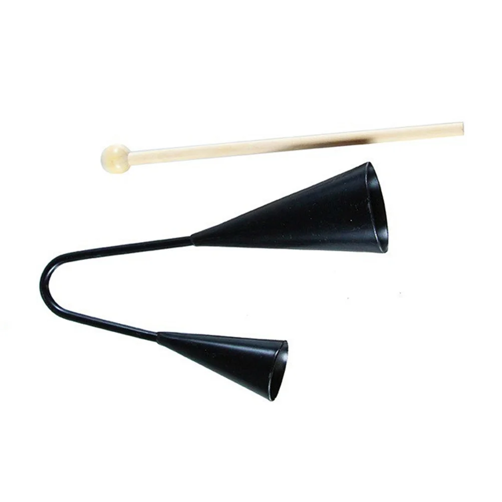 

Kids Early Education Agogo Bell Toy Traditional Small Musical Two Tone Children Beater Instrument with Wooden Stick (Black)