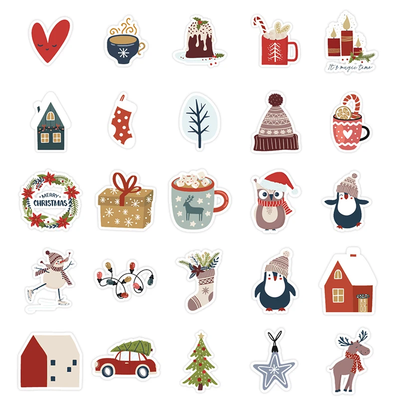50 Stück süße Weihnachtsaufkleber, Vintage-Stil, Weihnachtsmann, Schneemann, Vinyl, wasserfest, Aufkleber für Wasserflaschen, Scrapbooking – Detail 5