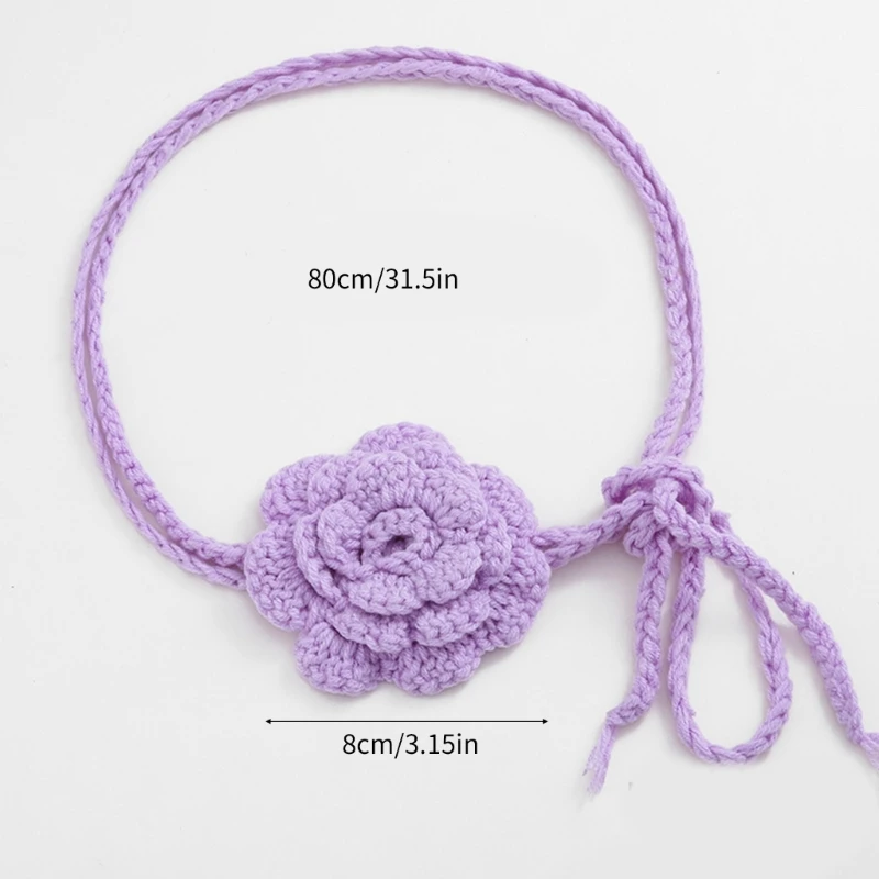 634C Trendy Adjustable Rope Choker Necklace Knitted Rose Flower Charm Clavicle Chain Fashionable Y2K Neckwear Neck Jewellery
