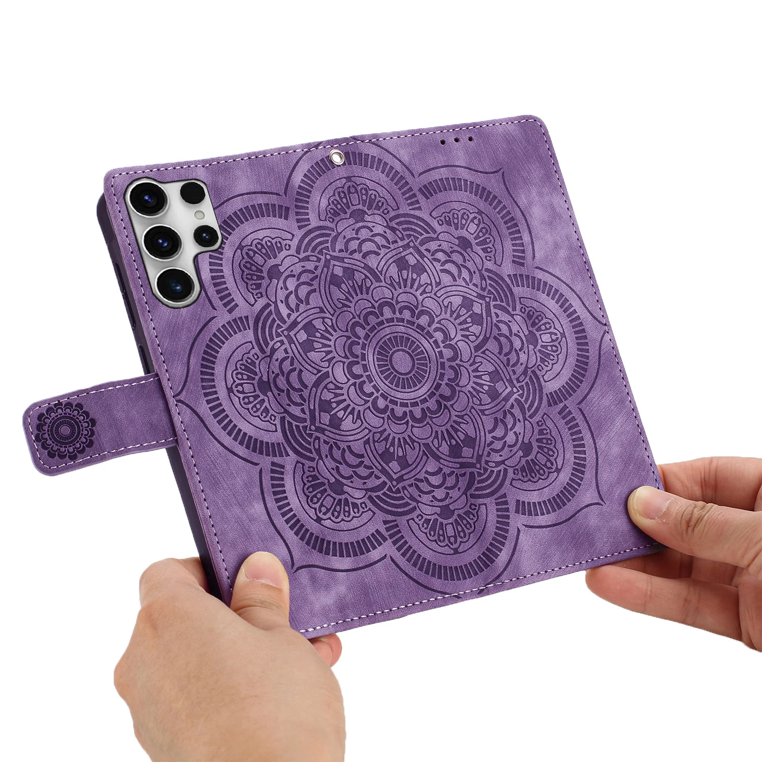 Floral Embossed Leather Phone Wallet Case with 3D Art Design