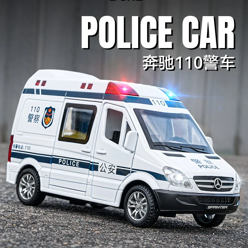 

1:32 Mercedes-Benz 110 police car High Simulation Diecast Metal Alloy Model car Sound Light Pull Back Collection Kids Toy Gifts