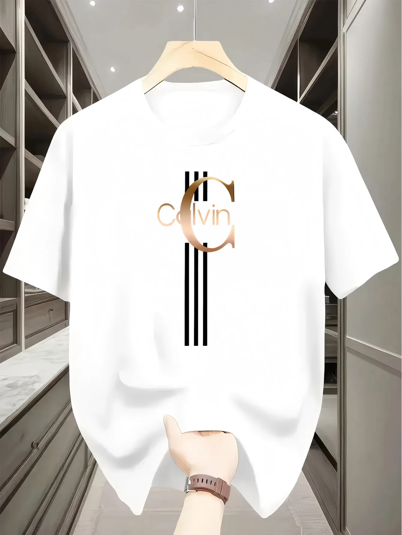 Men's summer 100% pure cotton loose creative letter print casual slim round-neck short-sleeved T-shirt top