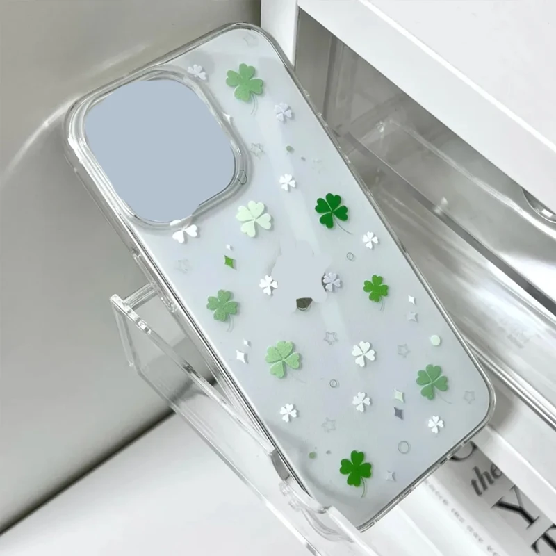 Ins Fresh Four Leaf Clover Korean Creative Cute Phone Case, Y2K Style Cover