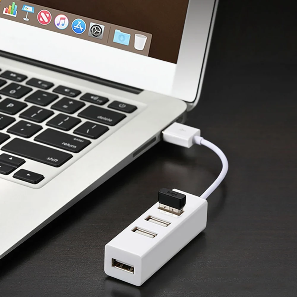 Compact 4-Port USB 2.0 Hub with Power Adapter