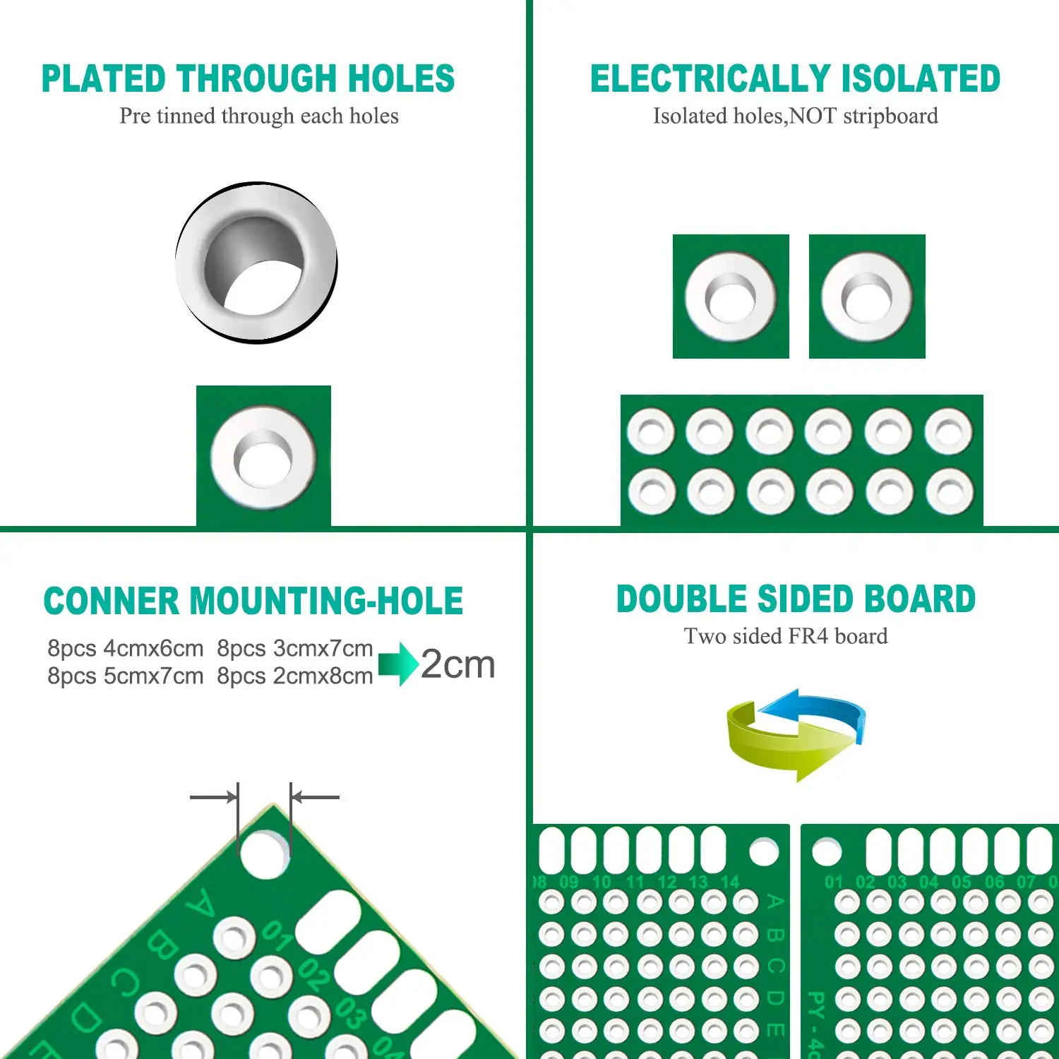 5PCS 2x8 Cm 20mmx80mm FR4 Double Side Prototype PCB Tinned - Foto 4