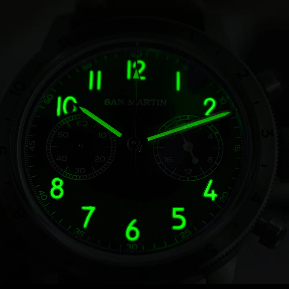 San Martin SN0127-G-JS Watch For Men's Retro Quartz VK64 Chronograph Watches Vintage 100m Waterproof Sapphire Luminous Clock