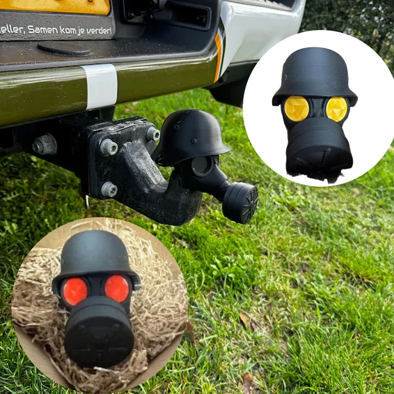 Trailer Hitch Cover With Steel Helmet And Gas Mask 3d Printed Trailer Hitch Ball Cover Prevent Receiver Tube From Rusting